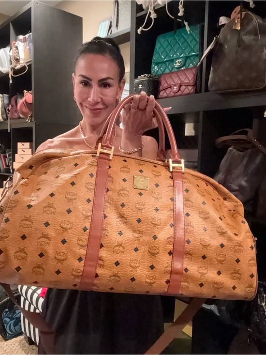 MCM Handbags - MCM Visetos Large Weekender Duffel Travel Bag Cognac Monogram Leather Trim
